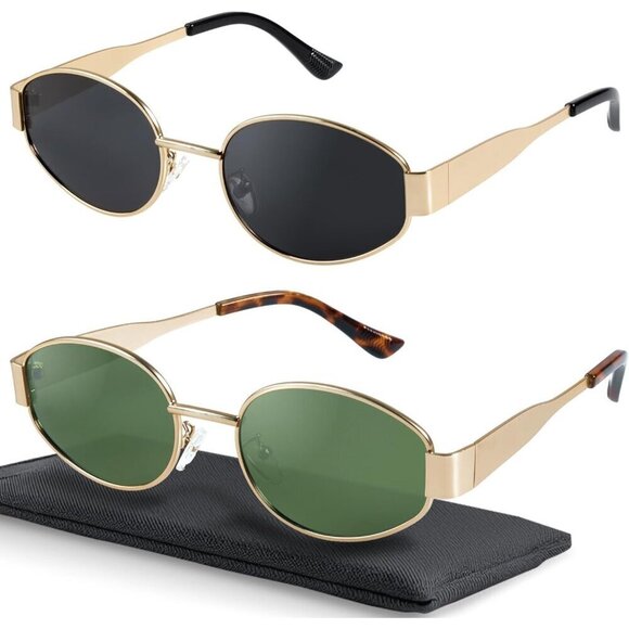 Accessories - Retro Polarized Shiny Gold Sunglasses UV400 Protection Oval Metal Soft Frame